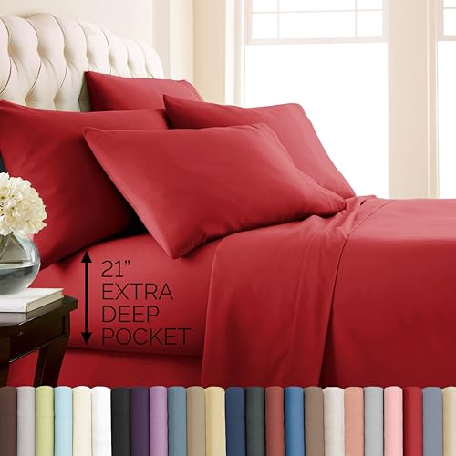 Southshore Fine Living, Inc. 6-Piece Full Sheet Set, Premium Bedding, 21-Inch Deep Pocket Full Size Sheets Set, Deep Pocket Fitted Sheet, Queen Pillow Cases, Red Sheets, Red Pillow Cases, Chili Pepper