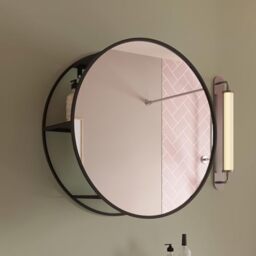 Croydex 50 x 50cm Round Bathroom Mirror with Black Frame and Hidden Shelves