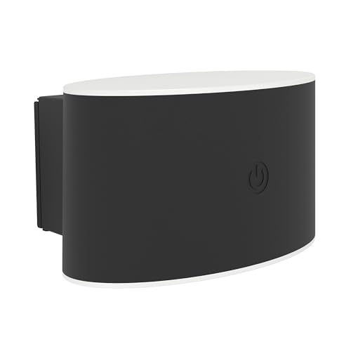 Eglo Cordless LED wall Light Valgiano, Magnetic Battery lamp, Touch dimmable, Wireless Spotlight with Motion Sensor, USB Rechargeable, Oval, Black Plastic, Warm - Cool White, IP44, 12 cm