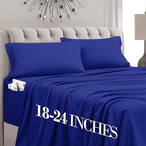 Mocassi Full Size 4-Piece Bed Sheet Set - 1800 Premium Hotel Quality Microfiber 18-24 Inches Extra Deep Pocket Fitted Sheet- Luxury Soft, Breathable, Wrinkle, and Fade Resistant, Imperial Blue