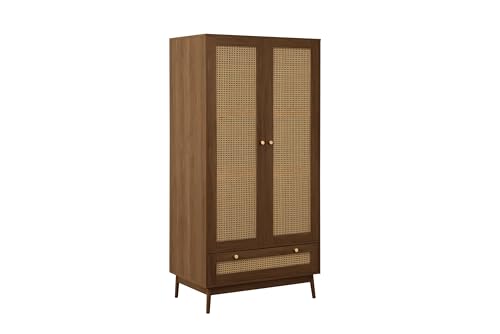 Birlea Croxley 2 Door 1 Drawer Rattan Wardrobe Walnut
