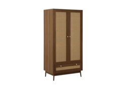 Birlea Croxley 2 Door 1 Drawer Rattan Wardrobe Walnut