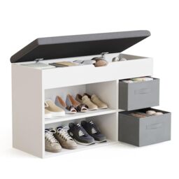 Mondeer Shoe Storage Bench with Seat, Folding Padded Seat, White