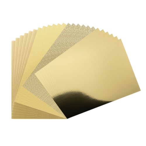 Vaessen Creative Cardstock A4 - Gold 24pcs - 4 Types Glitter & Mirror - 250 gsm, Paper crafts, Coloured card making supplies, Scrapbooking
