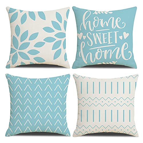 Homefeelzydys Cushion Covers,Cushion Covers 45 x 45 set of 4 Blue Square Throw Pillow Case cushion covers 18x18 4Pack For Outdoor Patio Garden Blench Living Room Sofa Farmhouse Decor