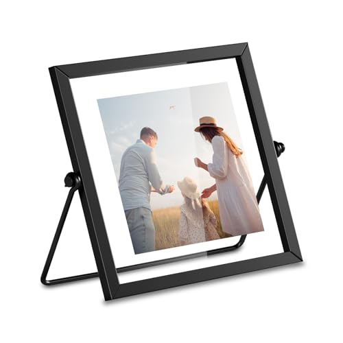 ANDUTEES 4x4 Floating Picture Frame, Black old Small Photo Frame, Metal Pressed Flowers Desk Picture Frame with Glass, Great for Photos, Gift, Pictures, Wedding, Portraits