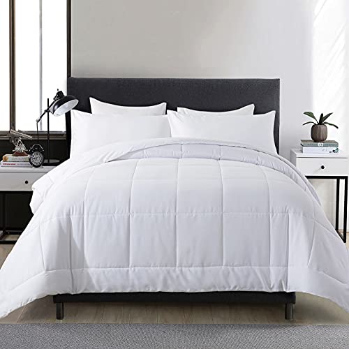 "DOWNCOOL Full Size Comforter Sets -All Season Bedding Comforters Sets with 2 Pillow Cases -3 Pieces Bed Set Down Alternative Comforter Set -White Bedding Sets Full(82""x86"")"