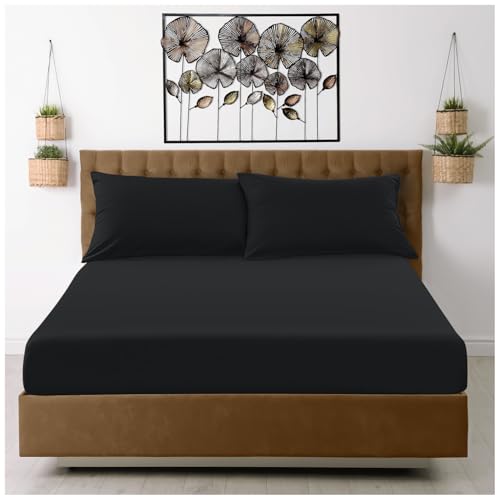 GC GAVENO CAVAILIA Luxury King Size Fitted Sheets - Microfiber 38cm Deep Pocket Bed Sheet - Breathable, Wrinkle & Fade Resistant - Elastic Corner Mattress Cover Washable - 152x200 cm - Black