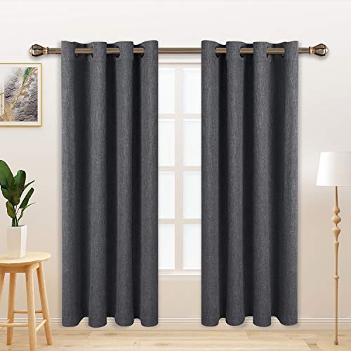 LORDTEX Linen Look Textured Blackout Curtains with Thermal Insulated Liner - Heavy Thick Thermal Insulated Noise Reduce Grommet Window Drapes for Bedroom, 50 x 120 Inches, Grey, Set of 2 Panels