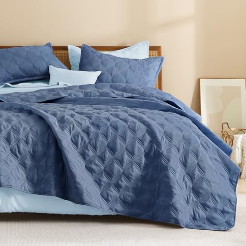 Litanika King Quilt Bedding Set, 3 Pieces Ocean Blue Bedspreads Set - Cloud-like Soft Fluffy Lightweight Breathable All Season Coverlet Comforter Cover Bed Set Room Decor Gift