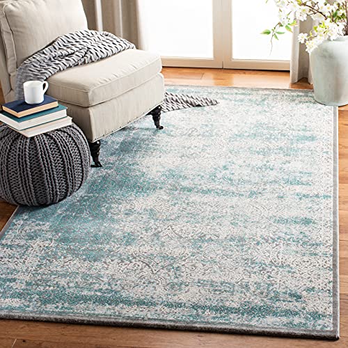 Safavieh Glam Indoor Woven Rectangle Area Rug, Passion Collection, PAS401, in Turquoise / Ivory, 201 X 279 cm for Living Room, Bedroom or Any Indoor Space