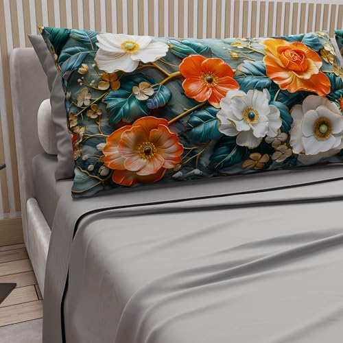 PETTI Artigiani Italiani - Cotton Sheets with Pillowcases in Digital Print, Double Bed Sheet, Floral 18 Dark Grey, 100% Made in Italy