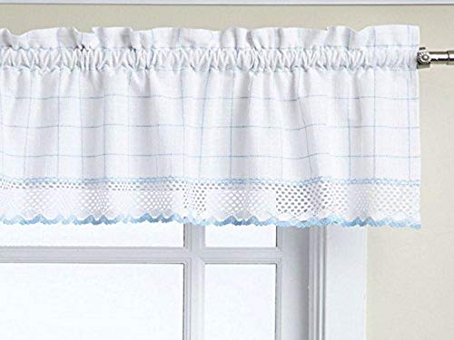 Sweet Home Collection Kitchen Window Curtains Pair, White/Blue, 12 Inches x 60 Inches