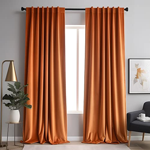 "Aljctns Orange Velvet Curtains 84 inches Long for Living Room Luxury 85% Blackout Velvet Curtains for Bedroom,Thermal Insulated Super Soft Window Drapes Rod Pocket & Back Tab,52"" W x 84"" L,2 Panels"