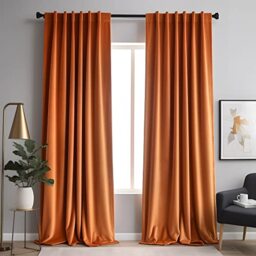 "Aljctns Orange Velvet Curtains 84 inches Long for Living Room Luxury 85% Blackout Velvet Curtains for Bedroom,Thermal Insulated Super Soft Window Drapes Rod Pocket & Back Tab,52"" W x 84"" L,2 Panels"