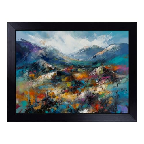 Lap Tray with Bean Bag Cushion, Scotland Abstract Expressionism - Handmade in the UK, Raised Wooden Edge, Padded Cushion, Heat-Resistant Wipe-Clean Surface, for Meals, Laptops and Crafts