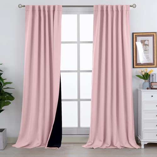 BGment Pink Full Blackout Curtains with Thermal Insulation Liner Curtains 108 Inches Long, Rod Pocket and Back Tab Double Layer Room Darkening Window Curtain for Bedroom(52 x 108 Inch, 2 Panels, Pink)
