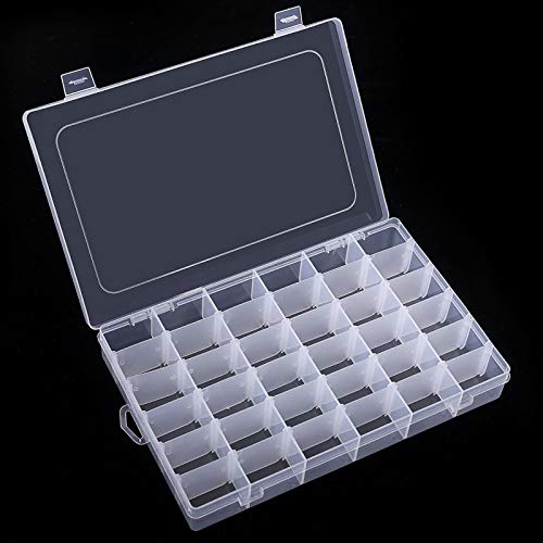 Benbilry 36 Grids Clear Plastic Organizer Box with Adjustable Dividers, 36 Compartment Clear Storage Container for Bead Organizer, Fishing Tackles, Felt Board and Jewelry Storage