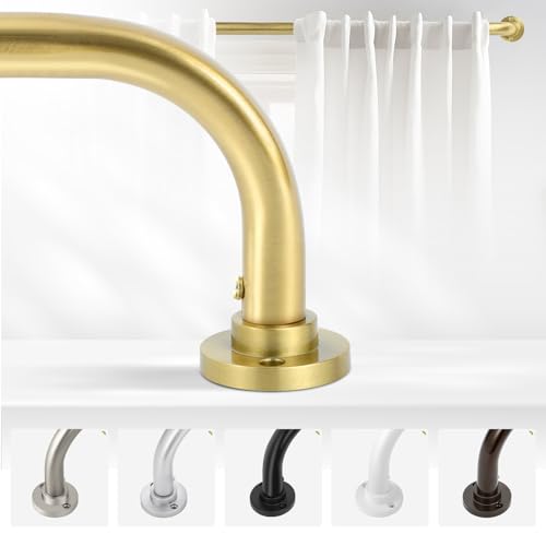 TANGWIN Gold Wrap Around Curtain Rods 48 to 90 Inch:Blackout Heavy duty Adjustable Window Curtain Rod for Bedroom,Industrial Darkening Curved French Metal Single Drapery Rods Easy Install,Brushed Gold