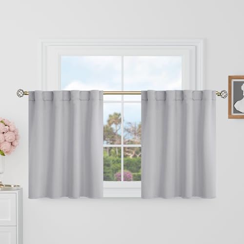 BGment Short Blackout Curtains 30 Inch Length for Small Windows - 34 x 30 inch Curtains Rod Pocket and Back Tab Thermal Insulated Room Darkening Curtains for Kitchen/Cafe Room, 2 Panels, Light Grey