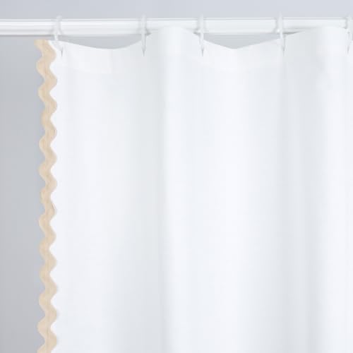 YINFUNG Scalloped Shower Curtain White Beige Linen Cotton Bathroom Curtains Textured Thick Heavy Duty Cloth Hotel Rustic Girly Neutral 72x72