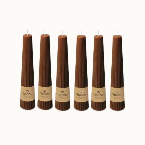 Spaas 6 Unscented Ribbed Obelisk Candles, 47/250mm, ± 25 Hours, Brown
