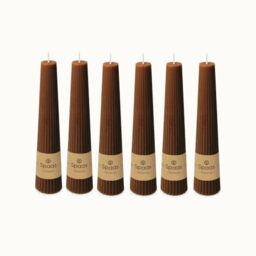 Spaas 6 Unscented Ribbed Obelisk Candles, 47/250mm, ± 25 Hours, Brown
