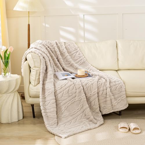 "YUSOKI Sherpa Throw Blanket(Without Pillows)-3D Stylish Design Super Soft Cozy Blanket Thick Plush Fluffy Blankets for Teen Girls Women Couch Bed Sofa Chair Men Boys Gift(Linen,50""x65"")"