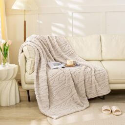 "YUSOKI Sherpa Throw Blanket(Without Pillows)-3D Stylish Design Super Soft Cozy Blanket Thick Plush Fluffy Blankets for Teen Girls Women Couch Bed Sofa Chair Men Boys Gift(Linen,50""x65"")"