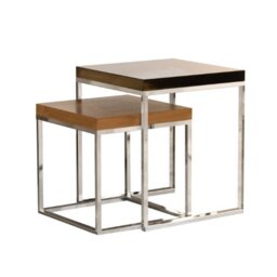 TemaHome Honeycomb Panel Plus Metal Prairie Nesting Side Tables with Walnut Veneer Plus Chrome Feet, 50 x 50 x 65 cm, Brown