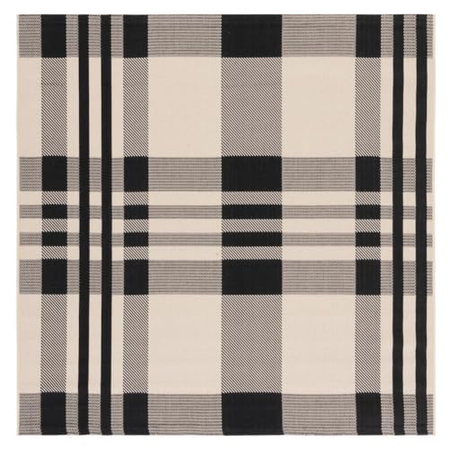 Safavieh Contemporary Rug for Living Room, Dining Room, Bedroom - Courtyard Collection, Short Pile, in Black and Bone, 90 x 90 cm