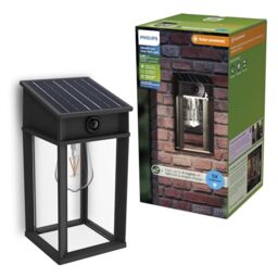 Philips Geri UltraEfficient Outdoor Solar Wall Light, Replaceable Solar Bulb, Motion Sensor, 4000K, Square, Black