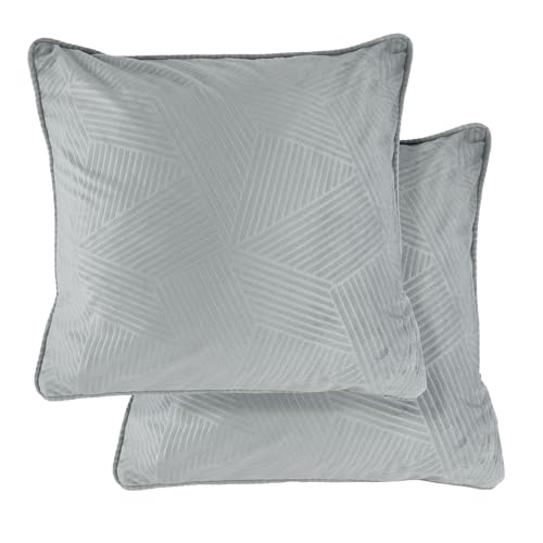 Emma Barclay Midnight - Soft Plush Velvet Cushion Cover with Geometric Design (Silver)