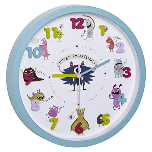 TFA Dostmann Wall Clock for Kids, 60.3051.20, non ticking, easy to learn the time, battery operated, turquoise
