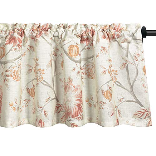 Leeva Kitchen Valances for Windows Dining Room, Red Flowers Plant Pattern Farmhouse Design Curtains Valance for Living Room Bedroom, One Panel, 54x18 Inch