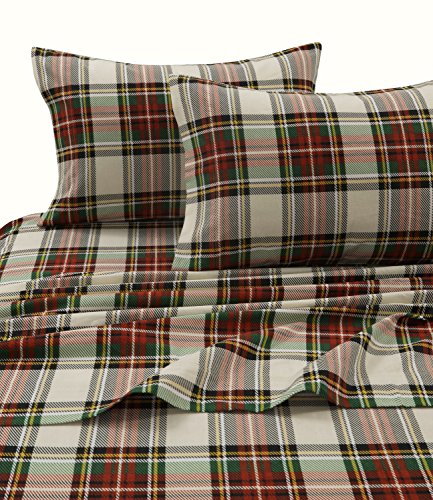 Tribeca Living 100% Cotton Flannel Sheet Set - Deep Pocket, 170-GSM, Ultra Soft & Cozy Bedding for Winter, King, Charleston Plaid