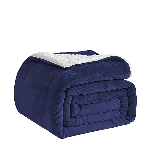 Good Nite Throw Blanket Sofa Throw 200x230cm Fleece Fluffy Blanket Sherpa Blankets For Sofas Bedspread Travel Blanket Soft, Machine Washable (King,Navy)