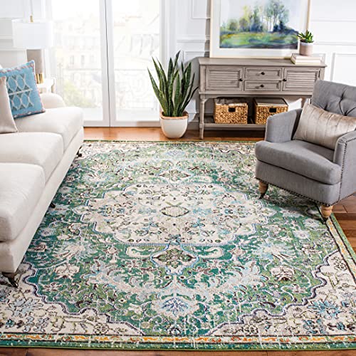 SAFAVIEH Boho Rug for Living Room, Dining Room, Bedroom - Madison Collection, Short Pile, in Green and Turquoise, 274 x 366 cm