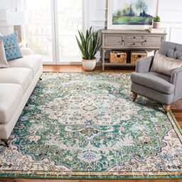 Safavieh Boho Rug for Living Room, Dining Room, Bedroom - Madison Collection, Short Pile, in Green and Turquoise, 274 x 366 cm
