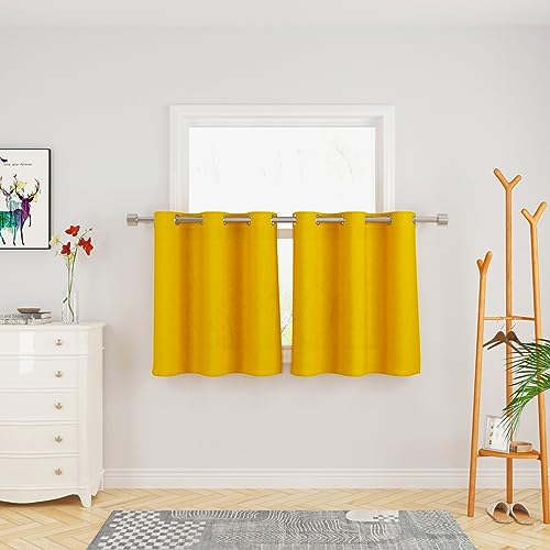 UPOPO Yellow Kitchen Tier Curtains Over Sink Linen Textured 30 inch Length Privacy Cafe Curtains Short Bathroom Cabinet Caravan Small Basement Half Window Curtain 2 Panels Grommet Top