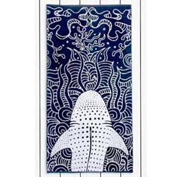RESTILO Beach Towel Large 90 x 180 cm Cotton Terry Velour Bath Towel Dark Blue Navy Blue White Shark Shark