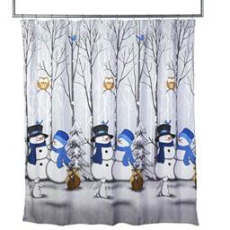 SKL Home Christmas Winter Friends Snowman Shower Curtain, Blue