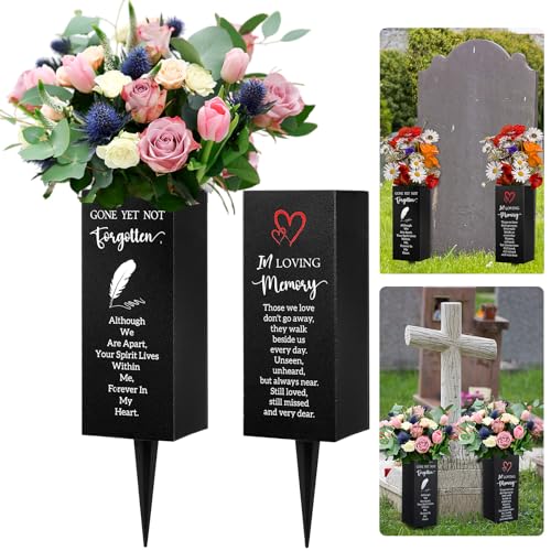 Quzzil 2 Pack Cemetery Flower Vase 11.8 in Memorial Flower Holder with Spike Funeral Gave Vase Tombstones Decor for Outdoor Cemetery Grave Lawn Yard