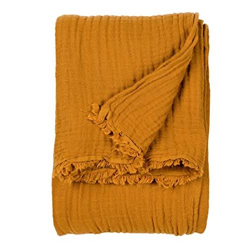 Yard furn Lark Cotton Muslin Throw – Soft Crinkle Texture Blanket (Cumin – 130x180cm)