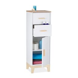 Relaxdays Bathroom Cabinet, 2 Drawers, Door Compartment, HxWxD: 97.5 x 32 x 28 cm, Niches & Hallway, Storage Unit, White