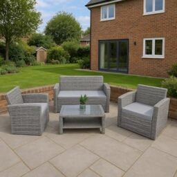 4 Seater Rattan Garden Furniture Set with Loveseat and Coffee Table