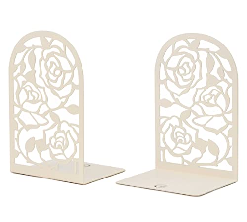 CNK Book Ends, Premium BookEnds for Book Shelves, Metal Book Ends for Home Office Heavy Books, Book Shelf Holder, Home Decorative, Book Stoppers, Book Holder Rose Bookend White