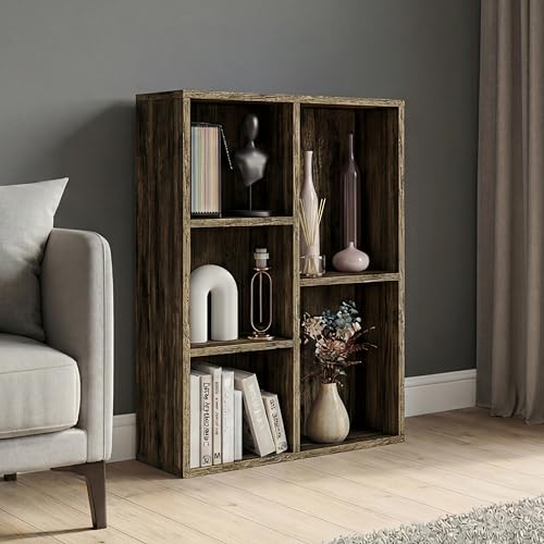 Vida Designs 5 Cube Storage Unit, Dark Wood, Wooden Shelving Display Storage Unit Office Living Room Furniture