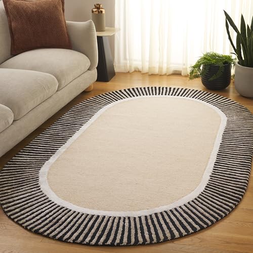 SAFAVIEH Modern Rug for Living Room, Dining Room, Bedroom - Fifth Avenue Collection, Medium Pile, in Beige and Black, 152 X 244 cm