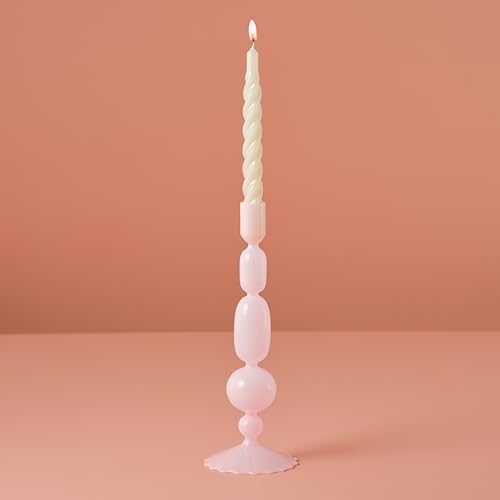 Milky Pink Bubble Glass Candle Holder – Tall Glass Candle Holders for Pillar & Taper Candles